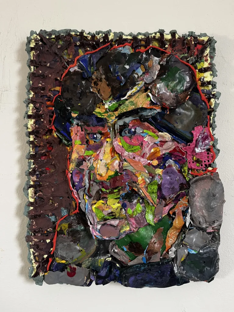 Assembled Portrait Of A Man — painting; applied without brushes, piped directly onto the surface; in acrylic on canvas