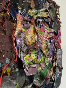 Assembled Portrait Of A Man — painting; applied without brushes, piped directly onto the surface; in acrylic on canvas — detail 4 of 4, close-up of surface texture