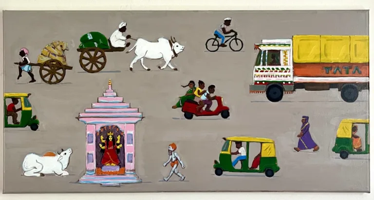 Chandni Chowk Old Delhi India Traffic — painting; of a group of figures; in acrylic on canvas