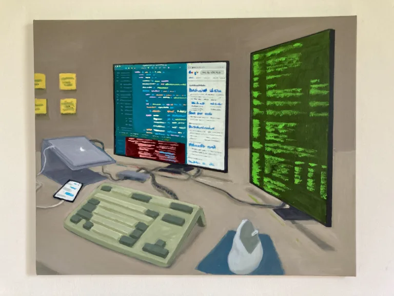 Dev Station Still Life — painting; of a still life; in oil on canvas