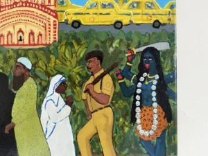 Foot Traffic At Dakshineswar Temple In Calcutta — painting; of a single figure; in oil on canvas — detail 2 of 2, close-up of surface texture