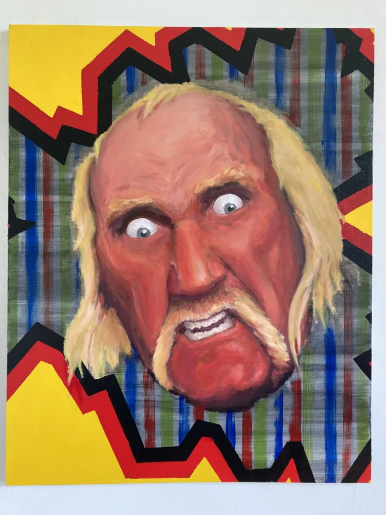 Hulk Hogan Portrait — painting; in oil on canvas; red, orange, yellow and black tones