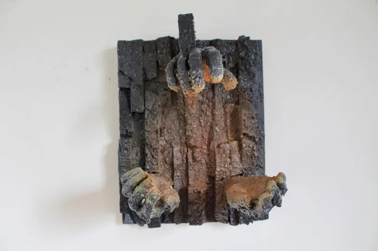 Light Of The World — painted relief; of a single figure; built up in heavy, tactile impasto; in spray paint