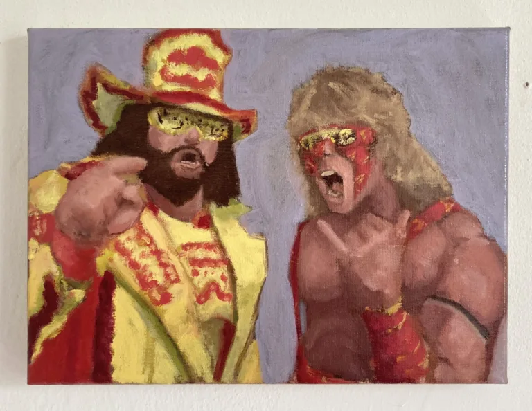 Macho Man Randy Savage Ultimate Warrior Wrestlers — painting; of a single figure; in oil on canvas