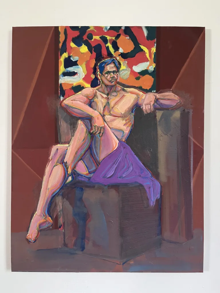 Male Figure Study — painting; in oil on canvas; purple, pink and brown tones