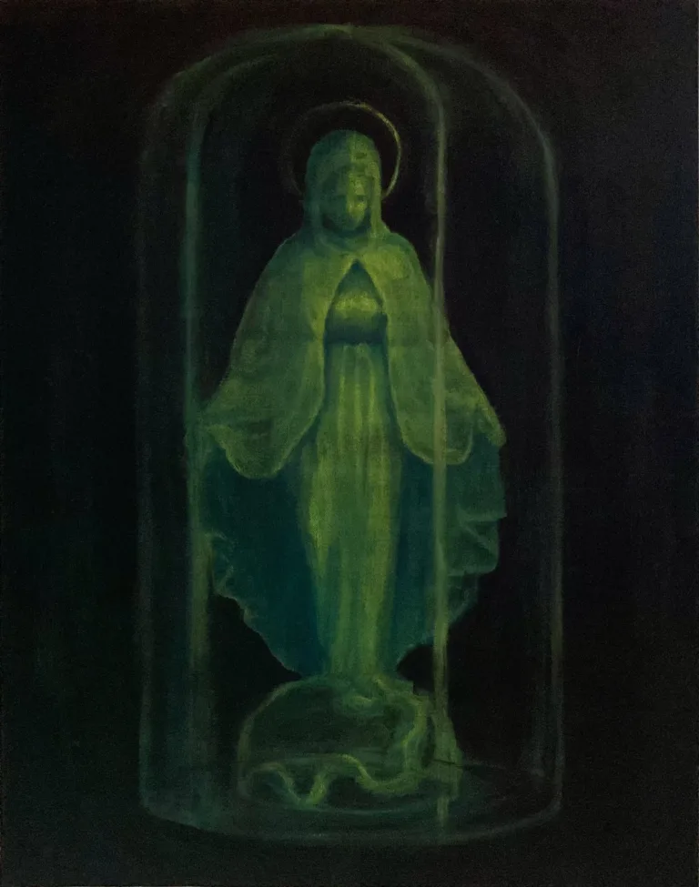 Mater Dei In Translucent Uranium Green — painting; of a single figure; in oil on canvas; black tones