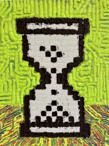 Memento Mori — painting; of an object; in acrylic on canvas; black, gray and green tones — detail 1 of 3, close-up of surface texture