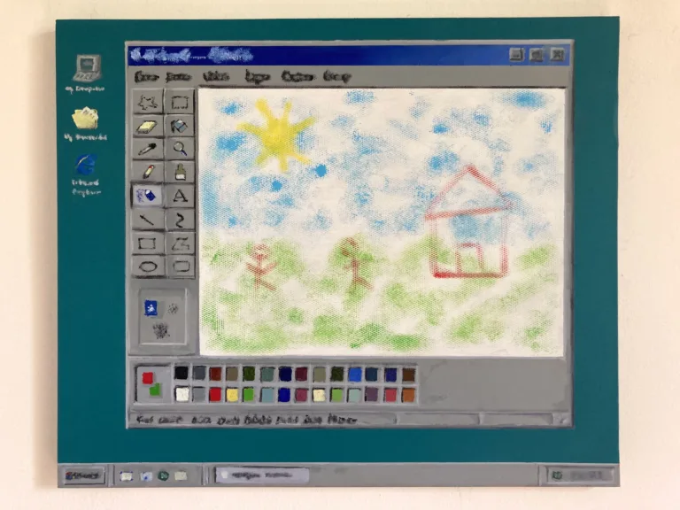 Ms Paint Landscape — painting; in oil on canvas; blue, gray and white tones