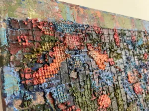 Physical Pixel William Morris Pattern — painting; built up in heavy, tactile impasto; in oil on canvas — detail 2 of 3, close-up of surface texture