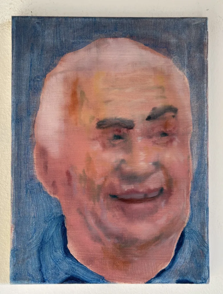 Portrait Of Ernest Borgnine — painting; in oil on canvas; blue and pink tones