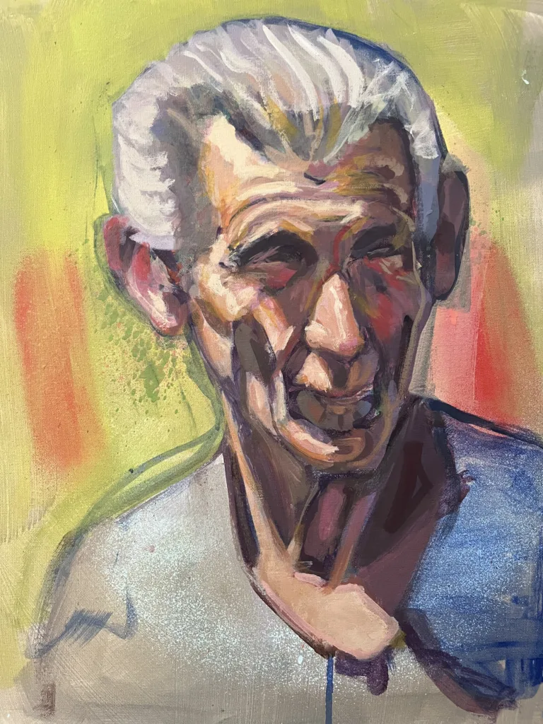 Portrait Of Old Man Squinting Earths World Study