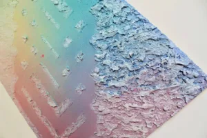 Recursive Function — painting; built up in heavy, tactile impasto; in oil on canvas — detail, close-up of surface texture
