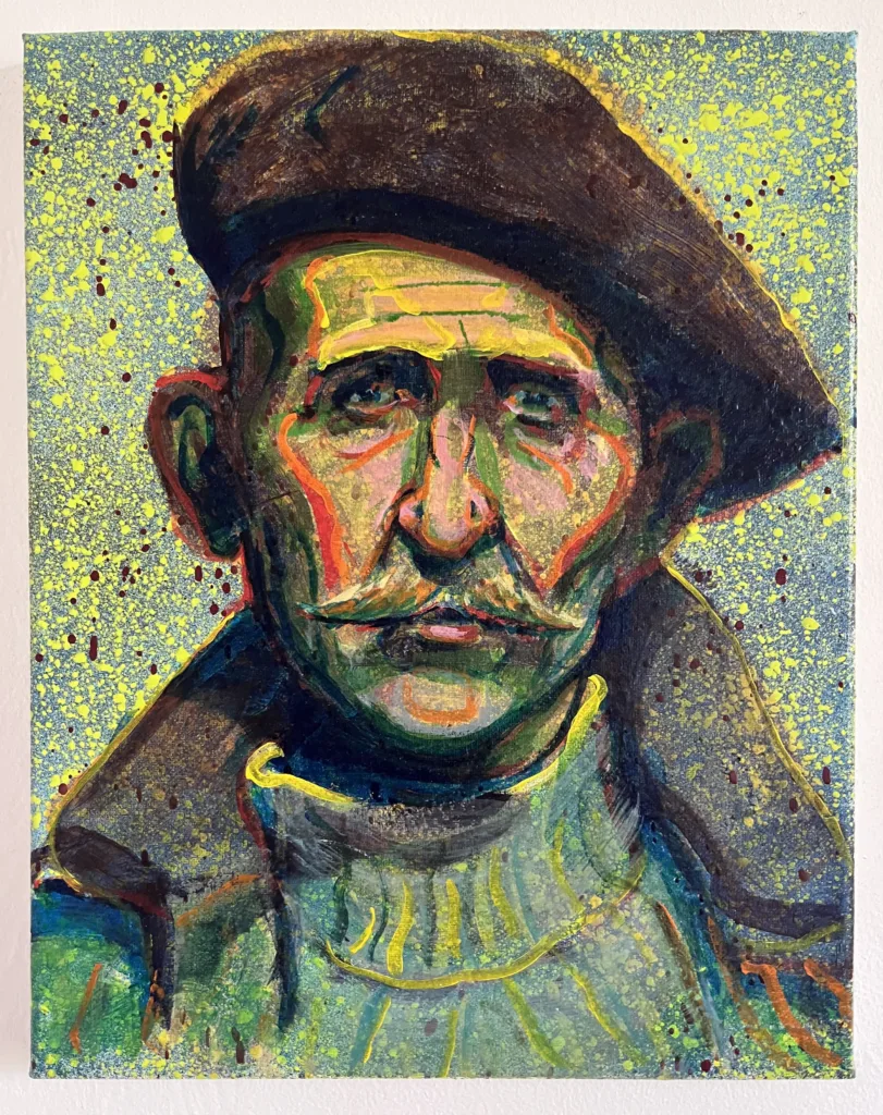 Semi Pointilist Portrait Of Mustached Man In Beret