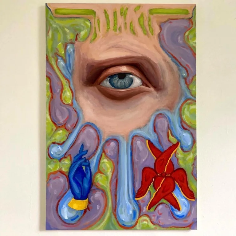 Seraphic Vision — painting; in oil on canvas; green and purple tones