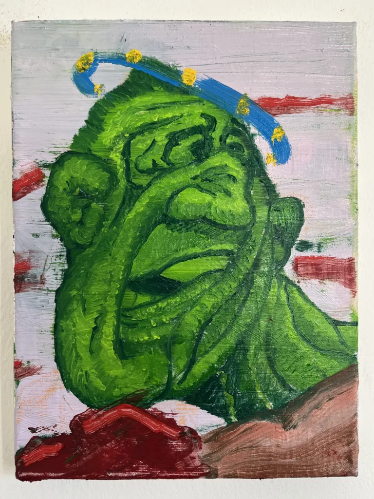 Study Of Basil Wolverton Boxer Portrait — painting; in oil on canvas; gray and green tones