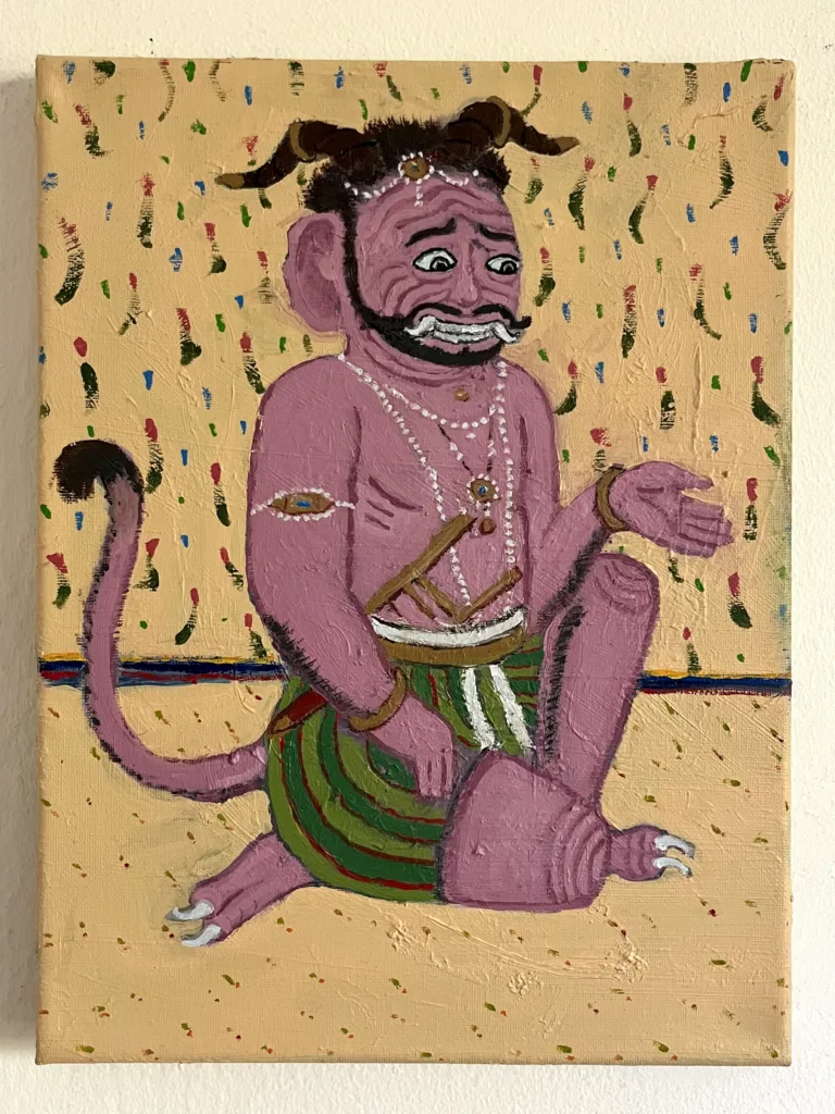 Study Of Indian Pahari Demon — painting; of a single figure; in oil on canvas; yellow and purple tones