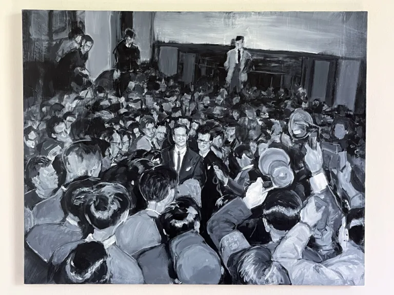 Study Of Photo Of Marlon Brando With Paparazzi In Black And White — painting; of a single figure; in oil on canvas