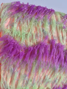 Tactile Pseudo Fibrous Semi Transparent Squeeze In Green And Pink — painting; in acrylic on canvas — detail 2 of 5, close-up of surface texture
