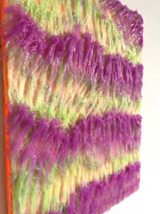 Tactile Pseudo Fibrous Semi Transparent Squeeze In Green And Pink — painting; in acrylic on canvas — detail 4 of 5, close-up of surface texture