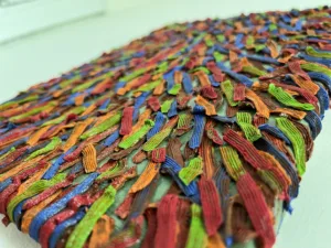 Tactile Squeeze Blue Green Orange And Red — painting; in oil on canvas — detail 1 of 3, close-up of surface texture