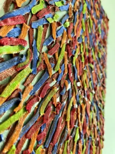 Tactile Squeeze Blue Green Orange And Red — painting; in oil on canvas — detail 2 of 3, close-up of surface texture