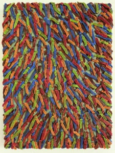 Tactile Squeeze Blue Green Orange And Red — painting; in oil on canvas — detail 3 of 3, close-up of surface texture