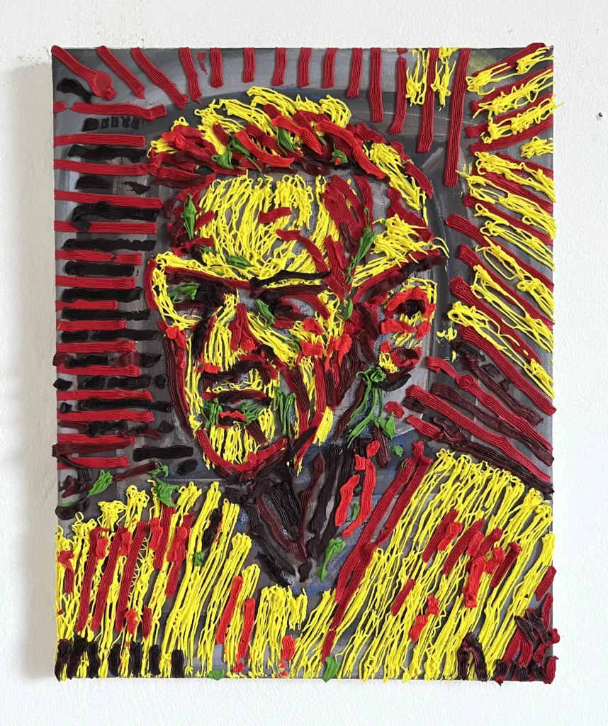 Tactile Squeeze Male Portrait With Glasses In Green Red And Yellow