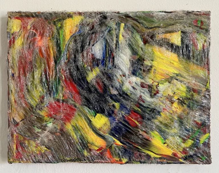 Tactile Squeeze Transparent Abstraction — painting; in acrylic on canvas; red and yellow tones