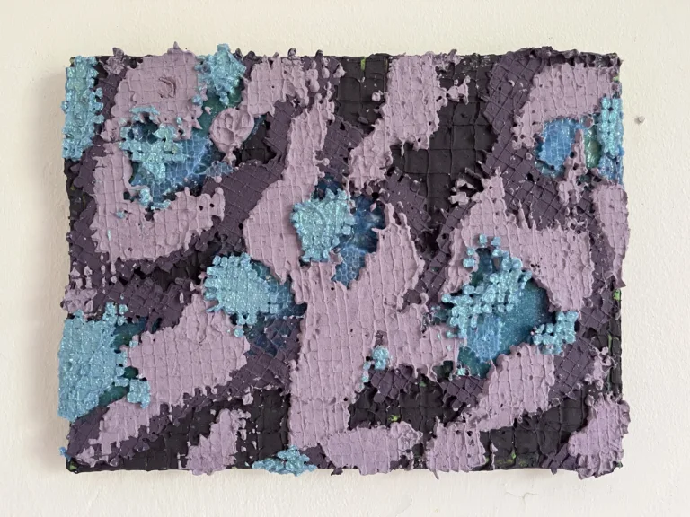 Tactile Textured Physical Pixel Abstract Purple Blue Iridescent Pattern — painting; structured on a grid