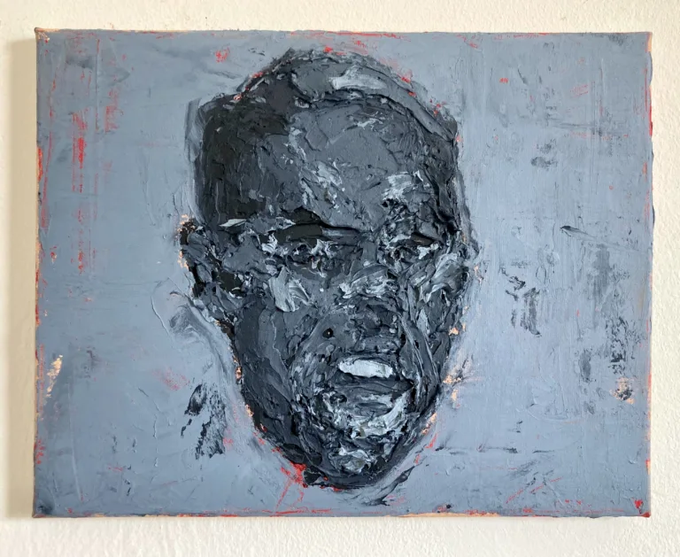 Tactile Textured Portrait Of A Man Screaming In Grayscale — painting; built up in heavy, tactile impasto; in oil on canvas