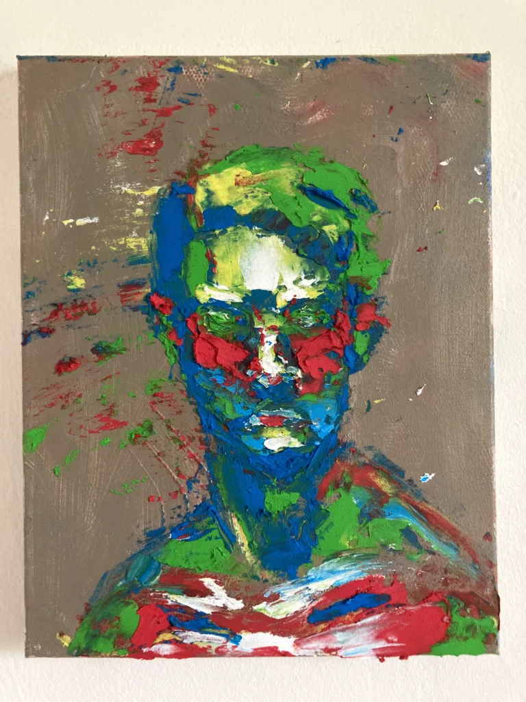 Tactile Textured Portrait Of Man — painting; built up in heavy, tactile impasto; in oil on canvas