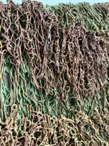 Tactile Textured Squeeze Of Pseudo Fibrous Abstraction — painting; in oil on canvas; yellow, green and brown tones — detail 3 of 4, close-up of surface texture