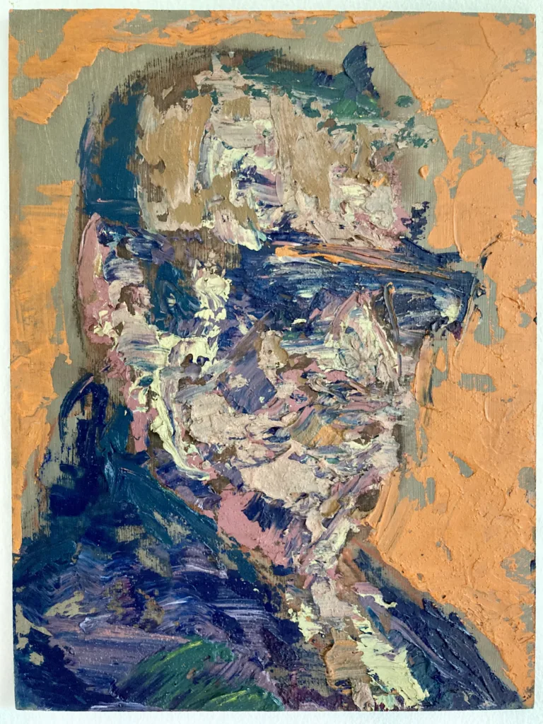 Textured Portrait Of A Banal Devil In Sunglasses — painting; built up in heavy, tactile impasto; in oil on canvas