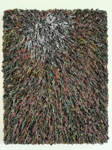 The Network Is The Computer Tactile Squeeze — painting; of an object; in oil on canvas; brown and white tones — detail 3 of 3, close-up of surface texture