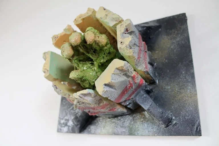 Through Him With Him — painted relief; of a single figure; built up in heavy, tactile impasto; in spray paint