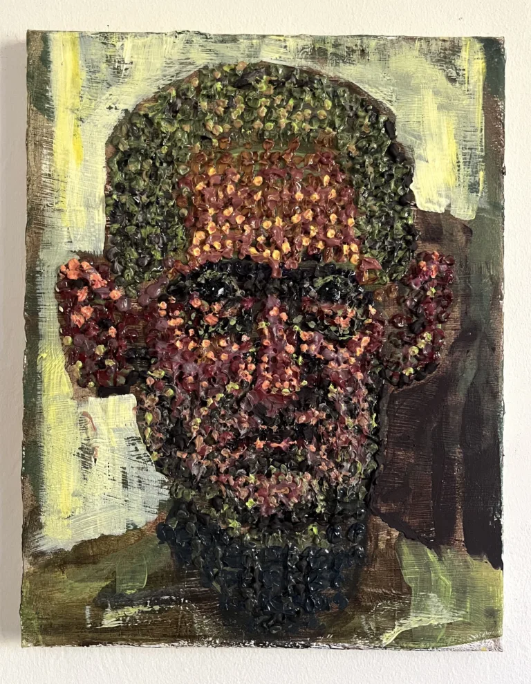 Untitled Pointilist Tactile Squeeze Portrait — painting; worked in dense pointillist dabs; in acrylic on canvas