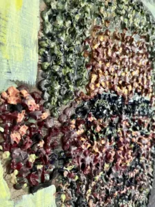 Untitled Pointilist Tactile Squeeze Portrait — painting; worked in dense pointillist dabs; in acrylic on canvas — detail 1 of 3, close-up of surface texture