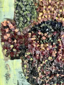 Untitled Pointilist Tactile Squeeze Portrait — painting; worked in dense pointillist dabs; in acrylic on canvas — detail 2 of 3, close-up of surface texture