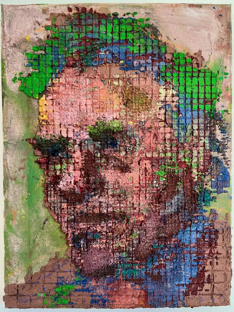 Untitled (Tactile Grid Portrait Male With Green Hair)