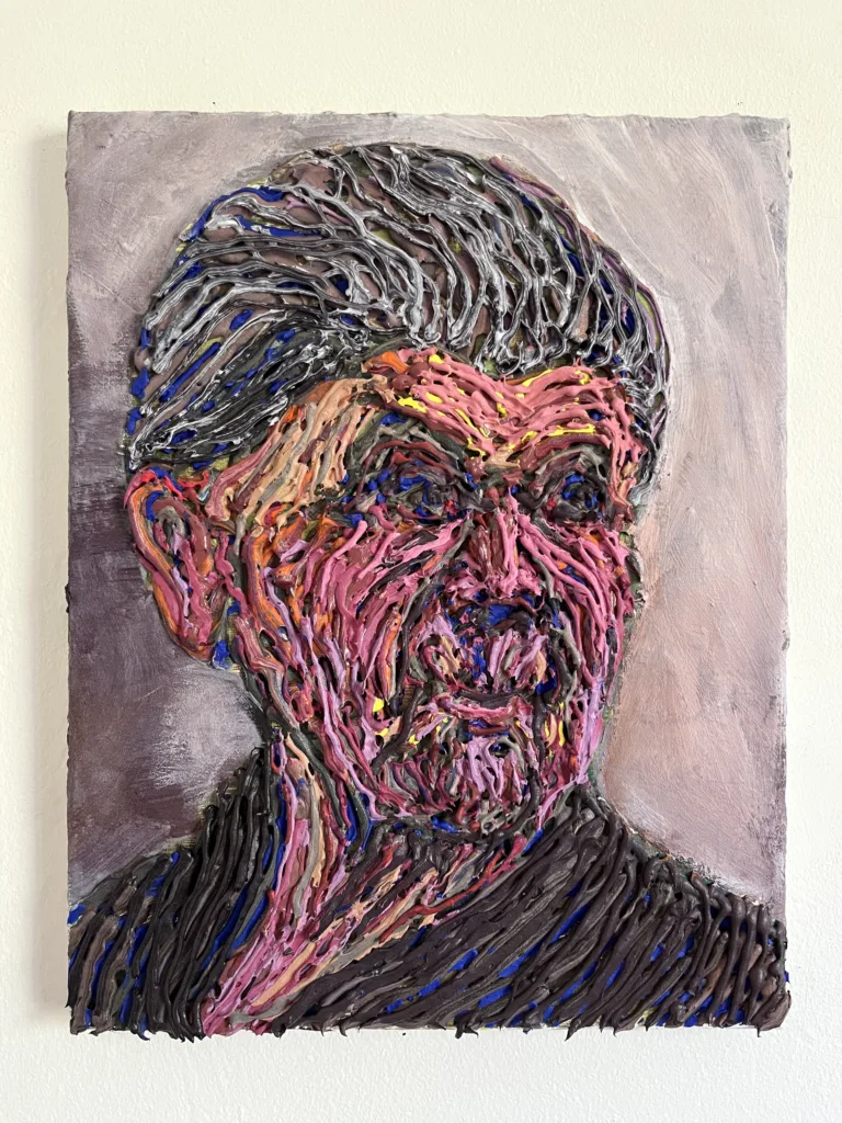 Untitled Tactile Squeeze Portrait Of Old Woman — painting; built up in heavy, tactile impasto; in oil on canvas